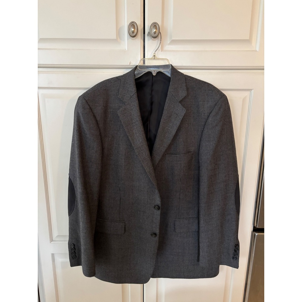 Stafford Essentials Mens 44R Grey‎ Wool Blazer Elbow Patches Classic Fit Jacket